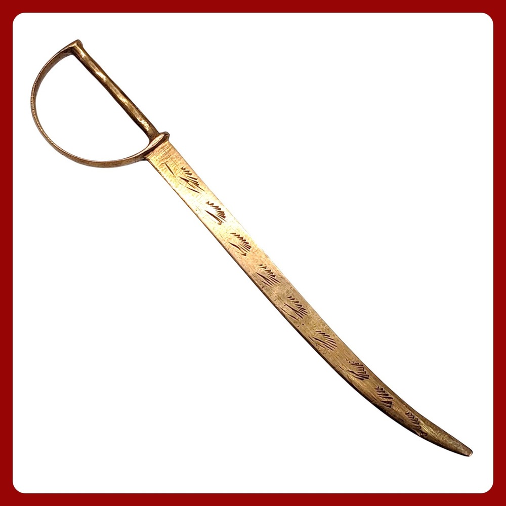Vintage India Brass Scimitar Sword Letter Opener 8.25" NIB